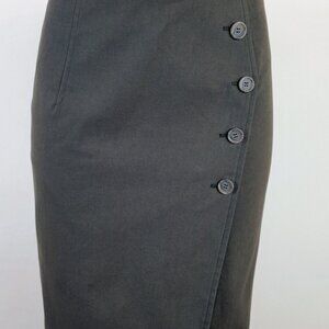 AKRIS $800 asymmetrical olive/brown cotton denim button pencil skirt US 12
